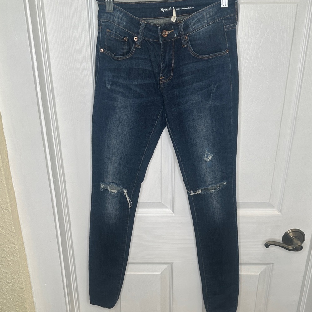 Special A Women's Distressed Dark Blue Skinny Jeans